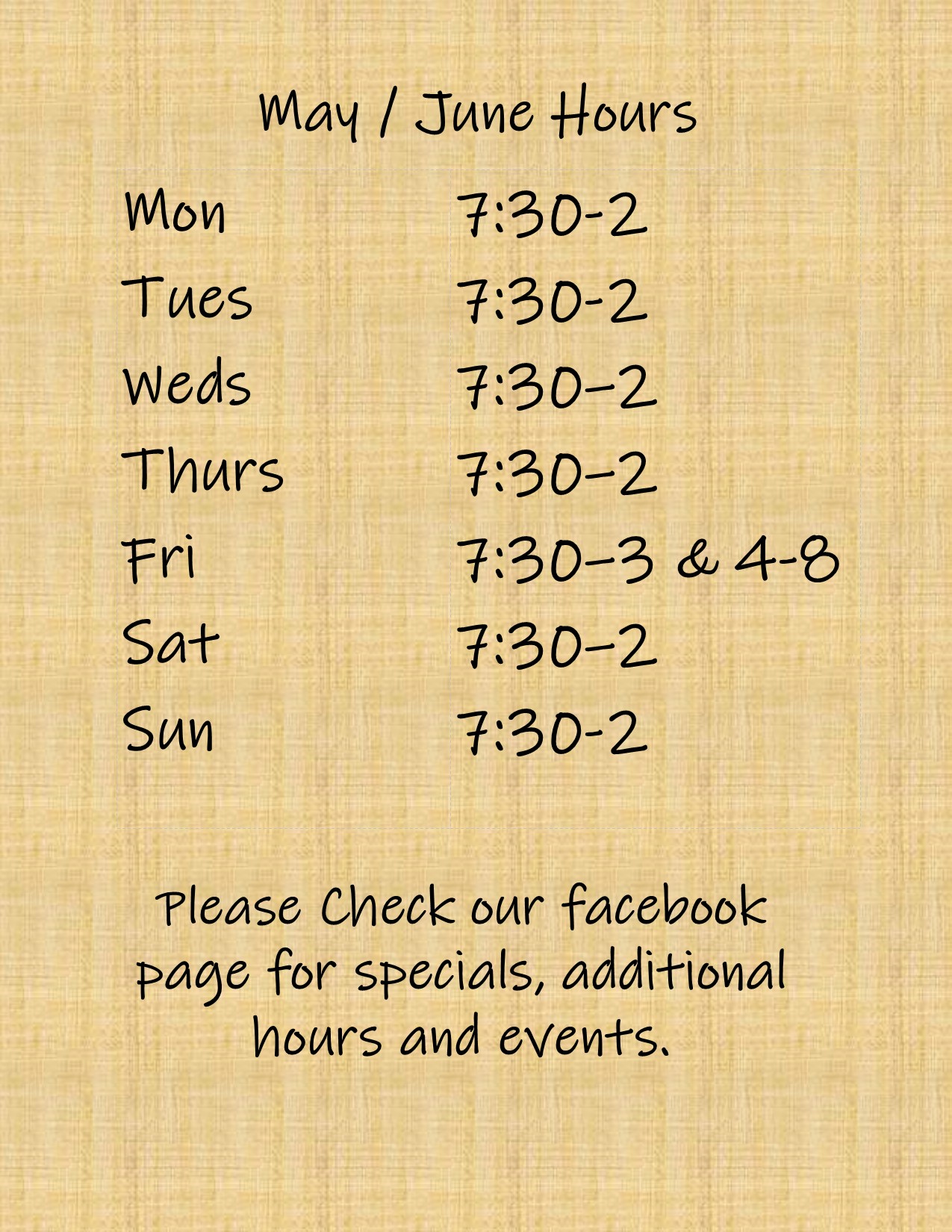 May June hours 2022 Blue Moon Cafe